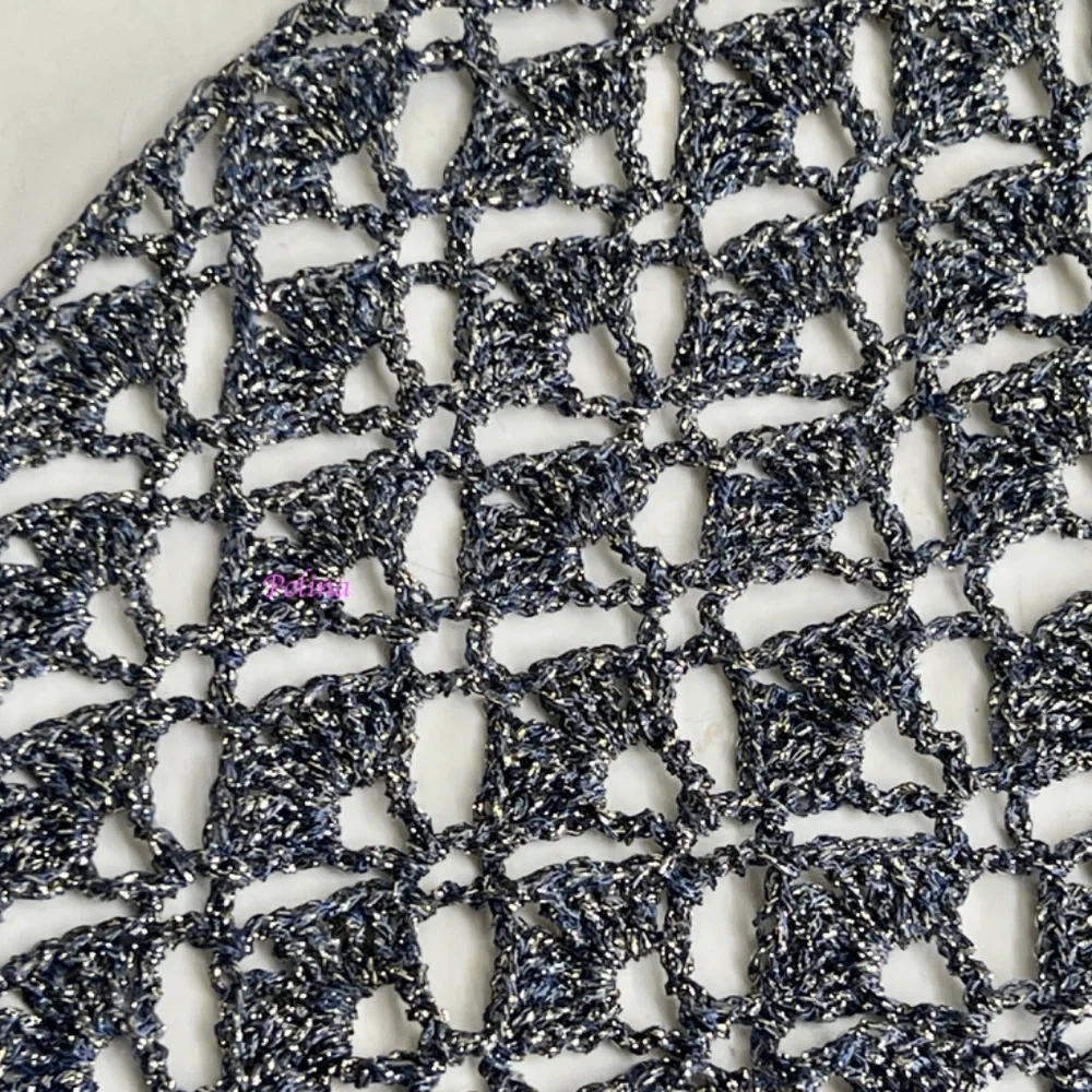 Hand made triangle cotton bandana head scarf cotton grey/bluish w/silver lurex